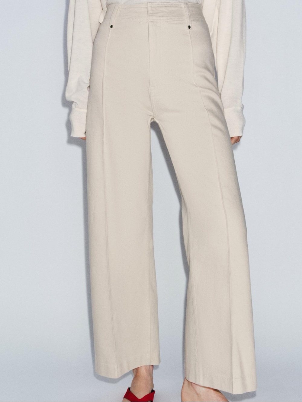 Zara Neutral Cream High-Rise Wide-Leg Trousers